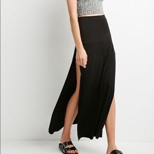 Black Double Slit Maxi Skirt